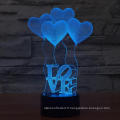 Illusion 3D 4 amour coeur ballons lumière de nuit, usb 7 couleurs changement tactile table bureau chambre lampe LED pour le cadeau des amants de filles